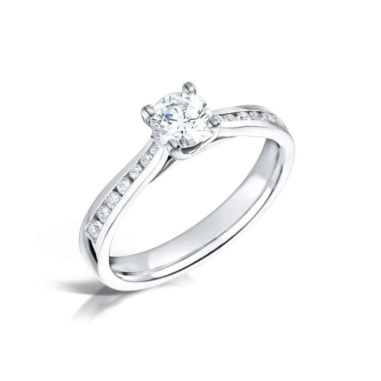 White Gold 14K 2.20 Carats Real Diamond Solitaire Ring With Accents