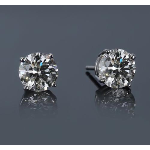 White Gold 14K 2 Carats Four Prong Round Real Diamond Studs 