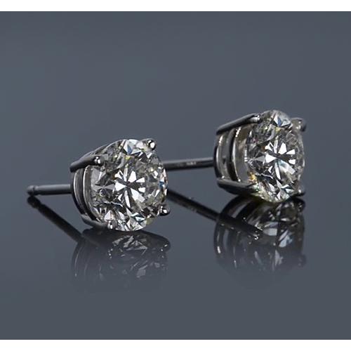 White Gold 14K 2 Carats Four Prong Round Real Diamond Earring