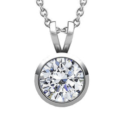 White Gold 14K 2 Carats Round Cut Natural Diamond Bezel Set Pendant New