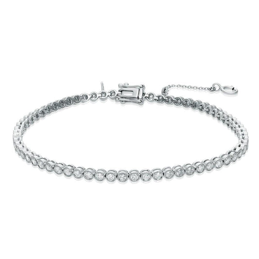 White Gold 14K 3.20 Carats Bezel Set Round Real Diamonds Tennis Bracelet - Tennis Bracelet-harrychadent.ca