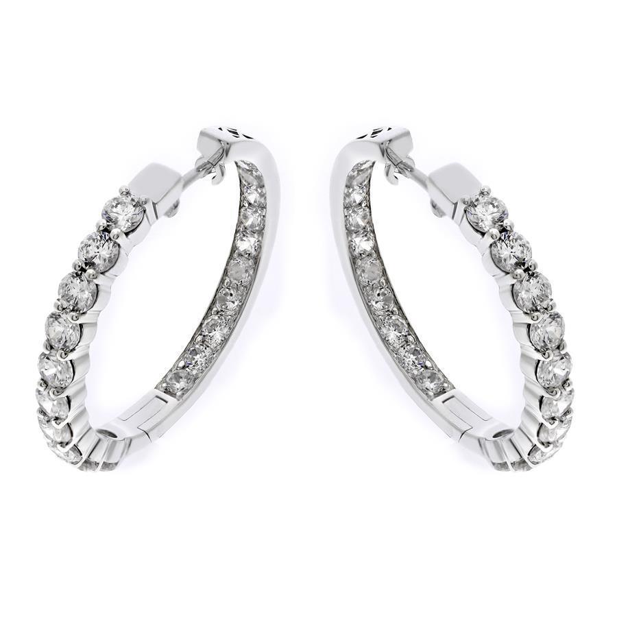 White Gold 14K 3.20 Carats Round Cut Natural Diamonds Lady Hoop Earrings