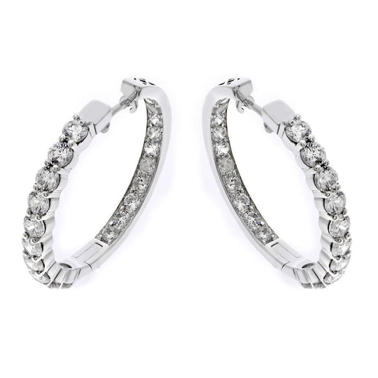 White Gold 14K 3.20 Carats Round Cut Natural Diamonds Lady Hoop Earrings