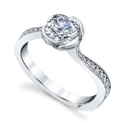 White Gold 14K 3.30 Ct Bezel Set Round Cut Real Diamonds Engagement Ring