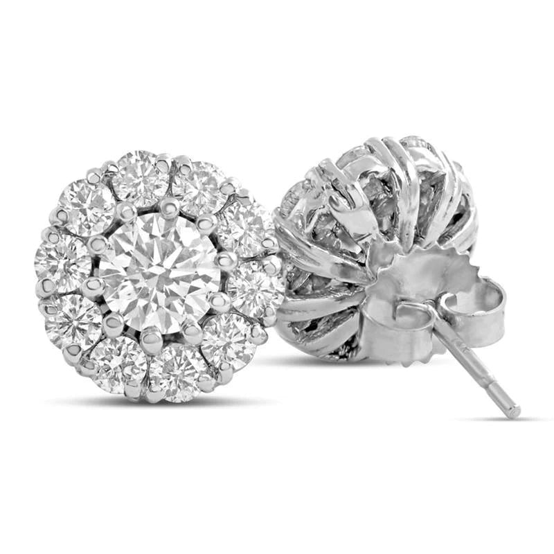 White Gold 14K 3.40 Carats Round Real Diamond Ladies Stud Earrings Halo Set