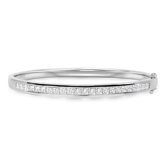 White Gold 14K 3.45 Carats Princess Cut Genuine Diamond Bangle Lady