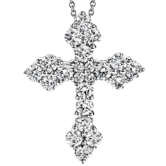 White Gold 14K 3.80 Ct. Real Brilliant Cut Diamonds Cross Pendant Necklace