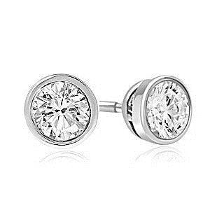 White Gold 14K 3 Carats Bezel Setting Round Natural Diamond Stud Earring