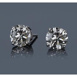 White Gold 14K 3 Carats Four Prong Round Real Diamond Stud Earring F Vs1