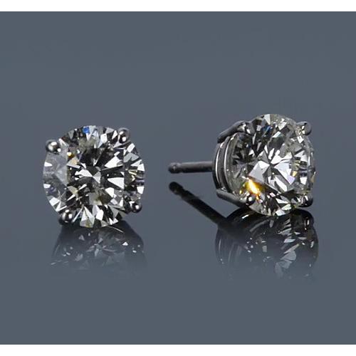 White Gold 14K 3 Carats Four Prong Round Real Diamond Stud Earring 