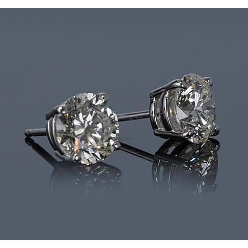 White Gold 14K 3 Carats Four Prong Round Real Diamond Earring 