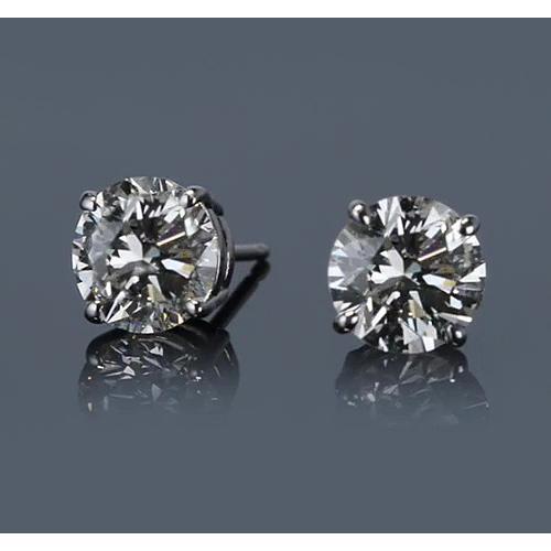 White Gold 14K 3 Carats Four Prong Round Real Diamond Stud Earring F Vs1