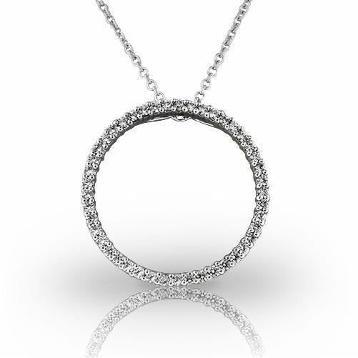 White Gold 14K 4.50 Ct Real Brilliant Cut Diamonds Circle Pendant Necklace