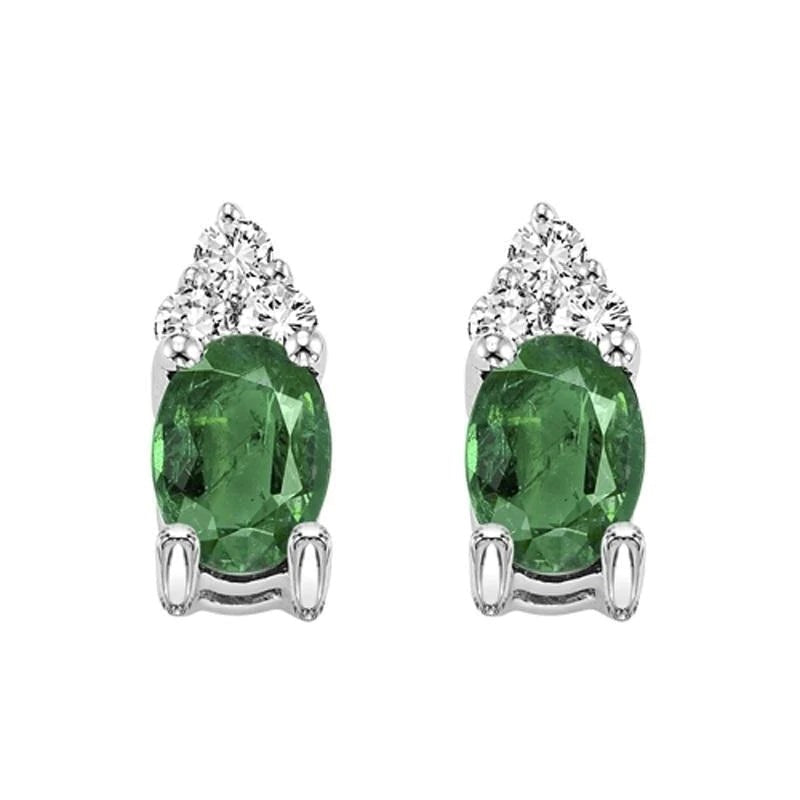 White Gold 14K 5.60 Carats Green Emerald And Diamonds Studs Earrings New