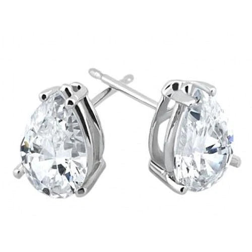 White Gold 14K 5 Carats Pear Shape Real Diamond Stud Earring Pair Solid