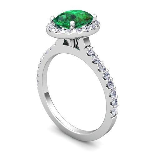 White Gold 14K 6.60 Carats Halo Green Emerald With Small Diamonds Ring