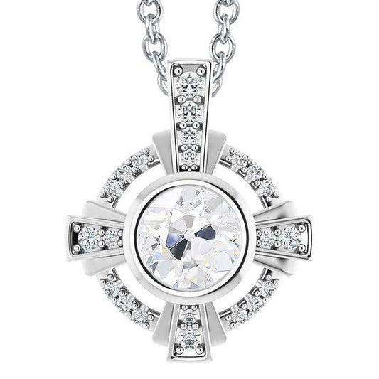 White Gold 14K Bezel Real Diamond Pendant Slide Round Cut Old Cut 4 Carats