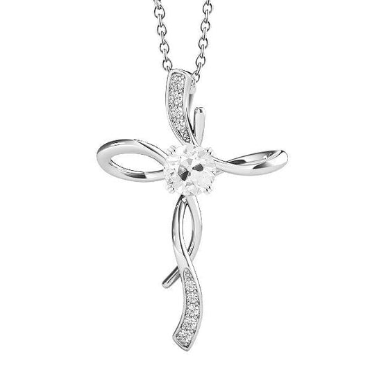 White Gold 14K Cross Pendant Old Mine Cut Real Diamond 2 Carats