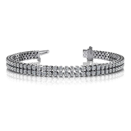 White Gold 14K Double Row Round Cut 6 Carats Genuine Diamonds Bracelet