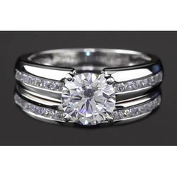 White Gold 14K Engagement Ring Set Round Genuine Natural Earth Mined Diamond 4 Prong 3 Carats