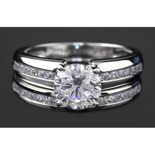 White Gold 14K Engagement Ring Set Round Genuine Diamond 4 Prong 3 Carats