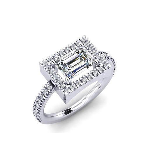 White Gold 14K Gorgeous Emerald & Round Cut 2.41 Ct Halo Natural Diamond Ring