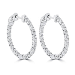 White Gold 14K Gorgeous Round Cut 3.5 Ct Real Diamonds Hoop Earrings New