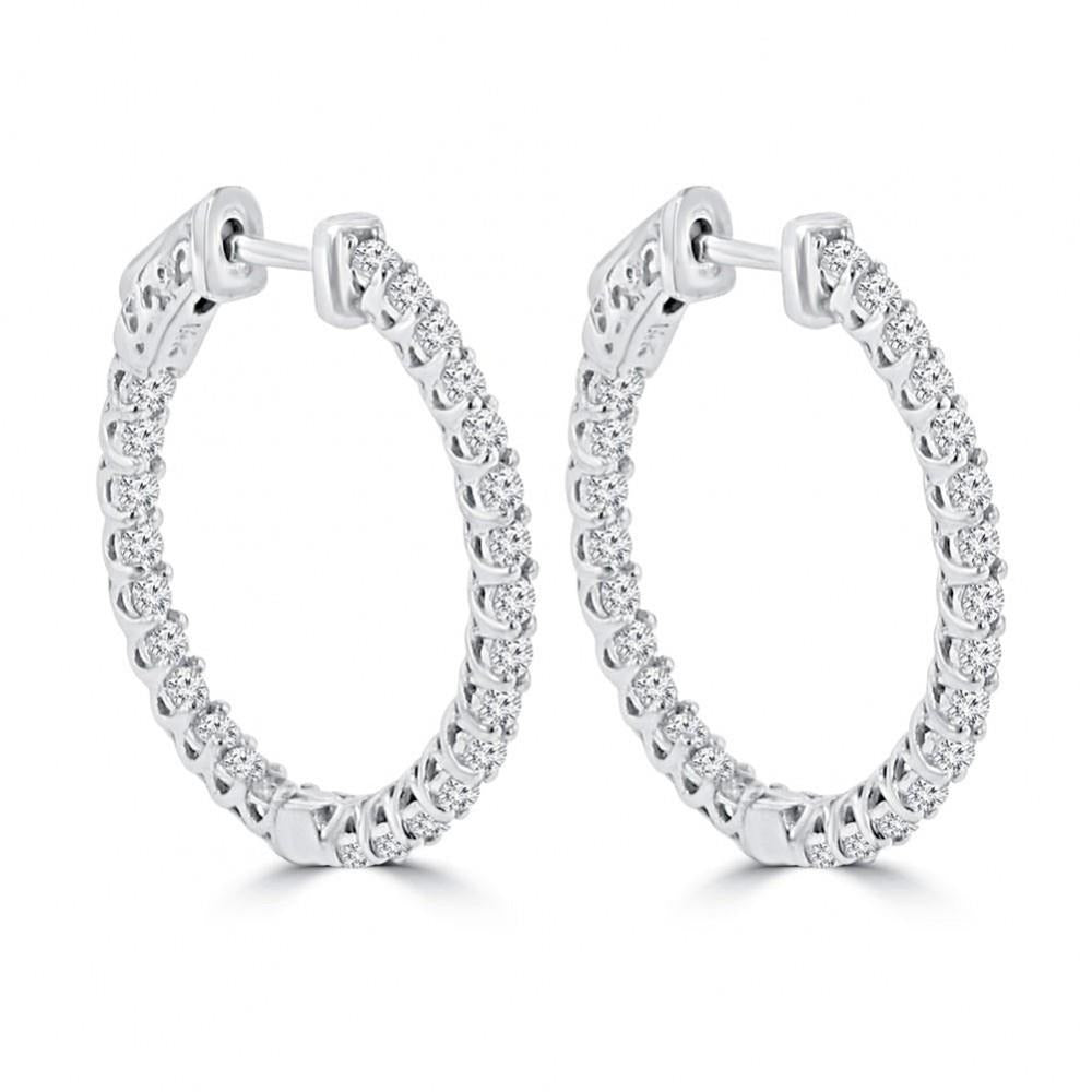 White Gold 14K Gorgeous Round Cut 3.5 Ct Real Diamonds Hoop Earrings New - Hoop Earrings-harrychadent.ca