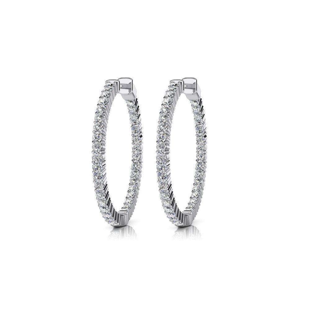 White Gold 14K Gorgeous Round Cut 5 Ct Natural Diamonds Hoop Earrings New