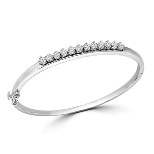 White Gold 14K Gorgeous Round Natural Diamonds Lady Bangle 3 Ct