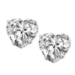 White Gold 14K Heart Cut Real Diamond 3 Carats Stud Women Earrings