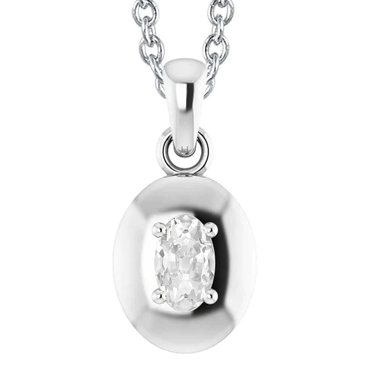 White Gold 14K Jewelry Real Diamond Pendant Oval Old Cut 1.50 Cartas