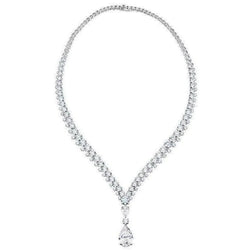 White Gold 14K Ladies Pear With Round Cut 24 Carats Natural Diamond Necklace