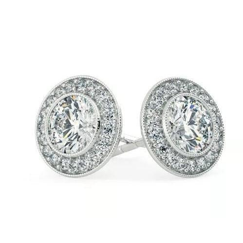 White Gold 14K Ladies Stud Earrings 3.70 Carats Real Brilliant Cut Diamond
