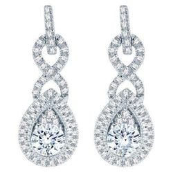 White Gold 14K Lady Dangle Earrings 3.60 Carats Sparkling Natural Diamonds