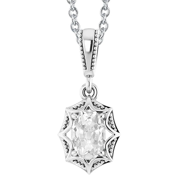 White Gold 14K Oval Old Miner Real Diamond Pendant Star Style 3 Carats