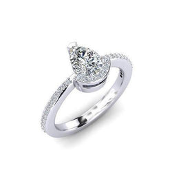 White Gold 14K Pear And Round Cut 2.20 Ct Genuine Diamond Engagement Ring