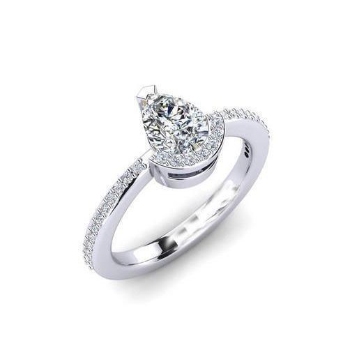 White Gold 14K Pear And Round Cut 2.20 Ct Genuine Diamond Engagement Ring