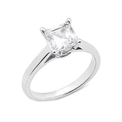 White Gold 14K Princess Cut 2 Carats Real Diamond Solitaire Ring