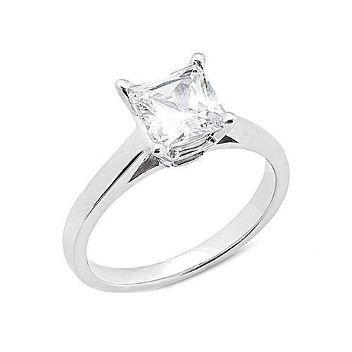 White Gold 14K Princess Cut 2 Carats Real Diamond Solitaire Ring - Solitaire Ring-harrychadent.ca
