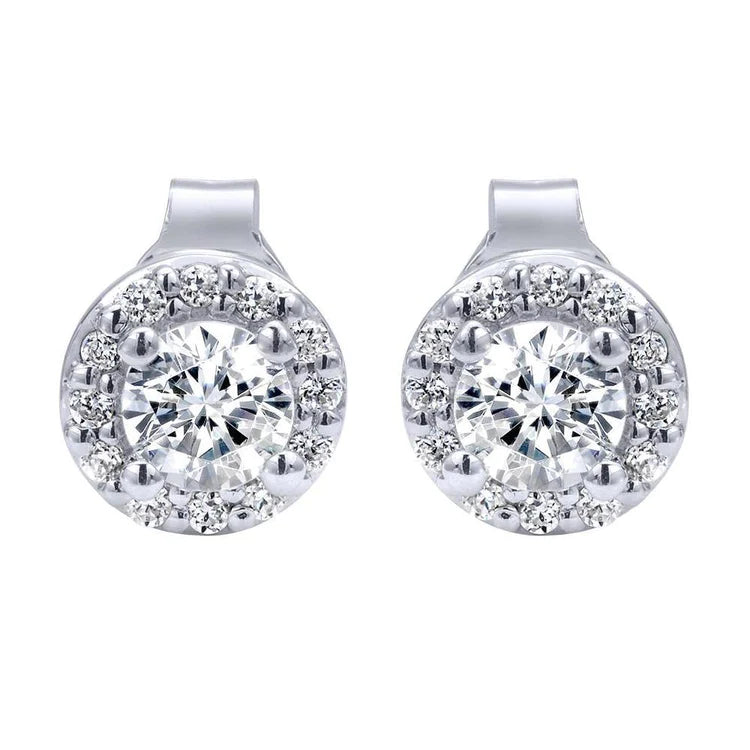 White Gold 14K Prong Set 3.70 Carats Genuine Diamonds Lady Studs Earrings Halo