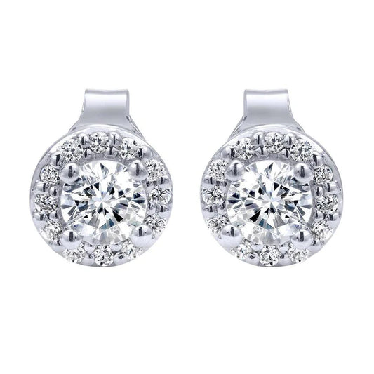 White Gold 14K Prong Set 3.70 Carats Genuine Diamonds Lady Studs Earrings Halo