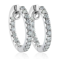 White Gold 14K Prong Set 3.80 Carats Real Diamonds Ladies Hoop Earring