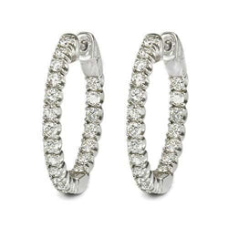 White Gold 14K Prong Set 7 Ct Real Diamonds Ladies Hoop Earrings New