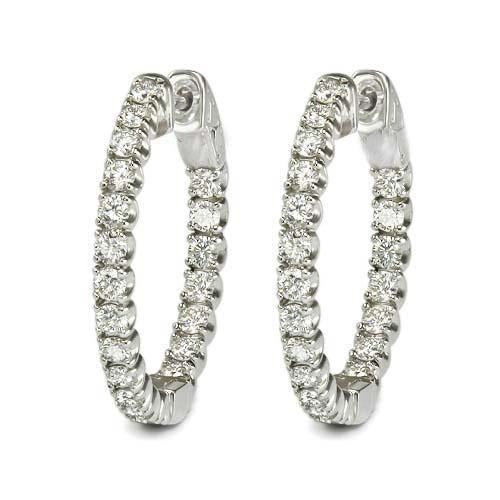 White Gold 14K Prong Set 7 Ct Real Diamonds Ladies Hoop Earrings New - Hoop Earrings-harrychadent.ca