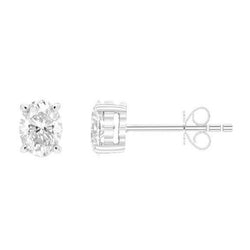 White Gold 14K Prong Set Oval Cut Real 3.50 Ct Diamonds Studs Earrings