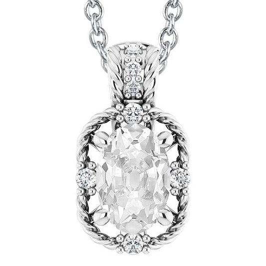 White Gold 14K Real Diamond Pendant Oval Old Miner 6 Carats Slide Necklace