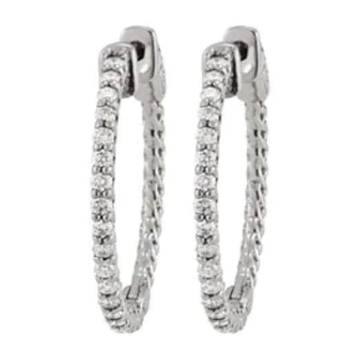 White Gold 14K Real Diamonds Earring 1.25 Carat Diamond Hoop Earrings