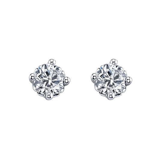 White Gold 14K Real Diamonds Ladies Studs Earrings 3 Carats Round Cut New - Stud Earrings-harrychadent.ca