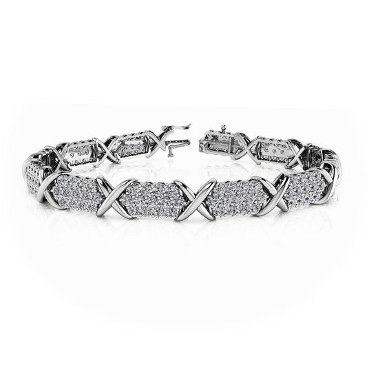 White Gold 14K Real Round Diamond X Style Bracelet Diamonds 11 Carats